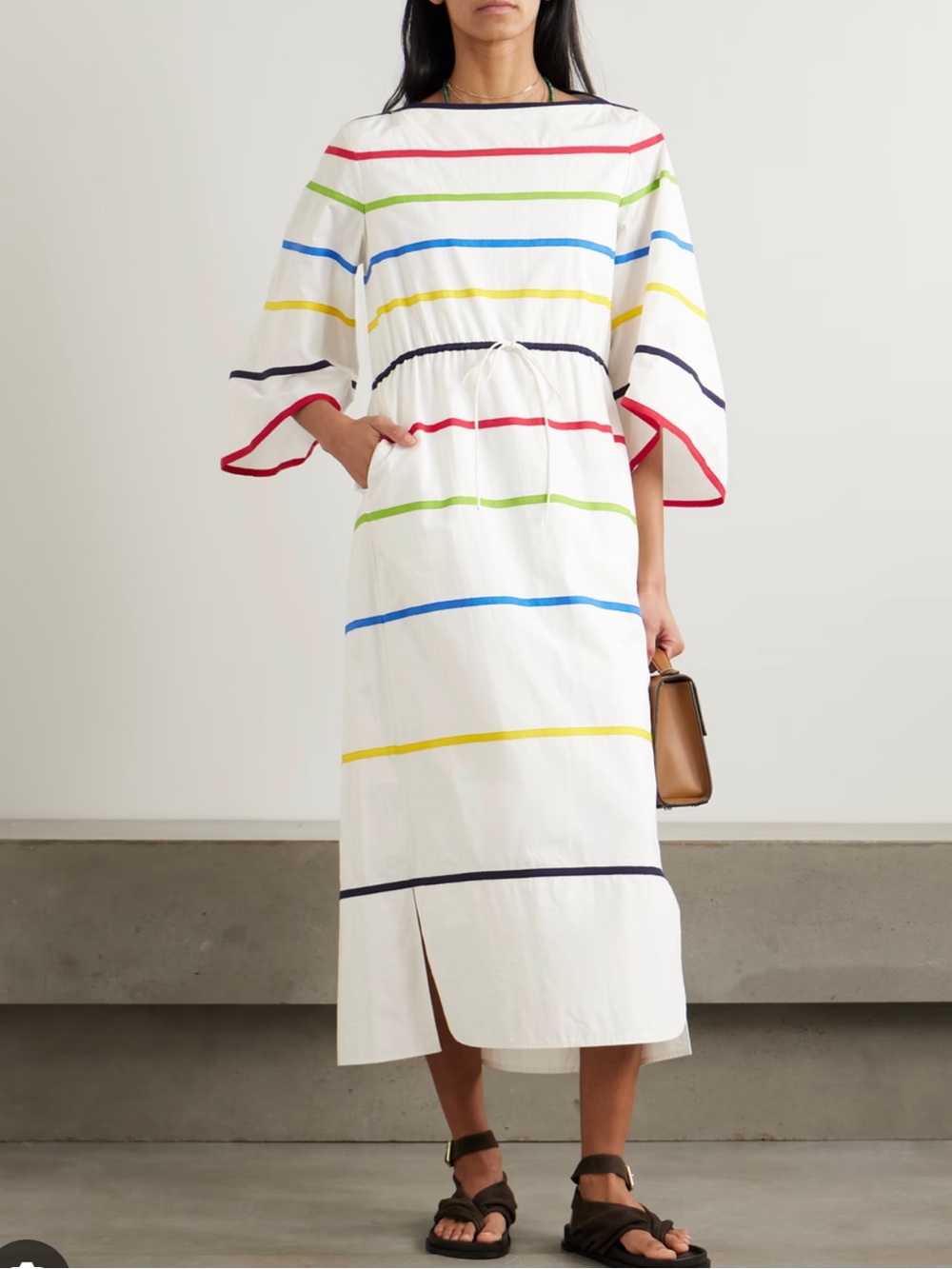 ROSIE ASSOULIN Ribbon grosgrain-trimmed cotton-poplin midi dress size XS
